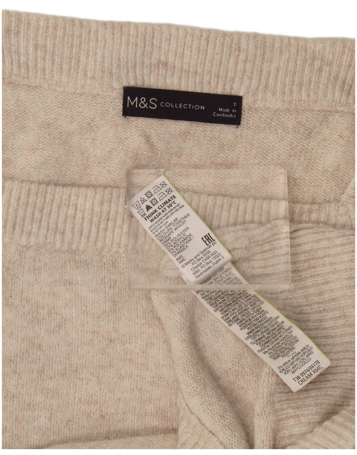 Suéter feminino Marks & Spencer com gola canoa e poliéster UK 10 pequeno bege