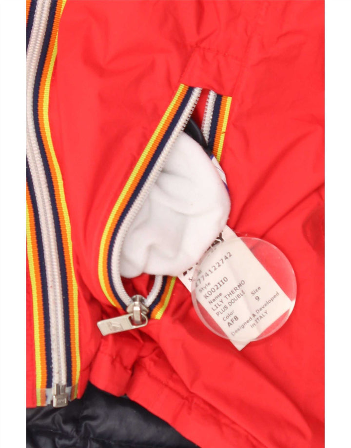 Jaqueta acolchoada reversível com capuz feminino K-Way Reino Unido 10 pequeno azul marinho
