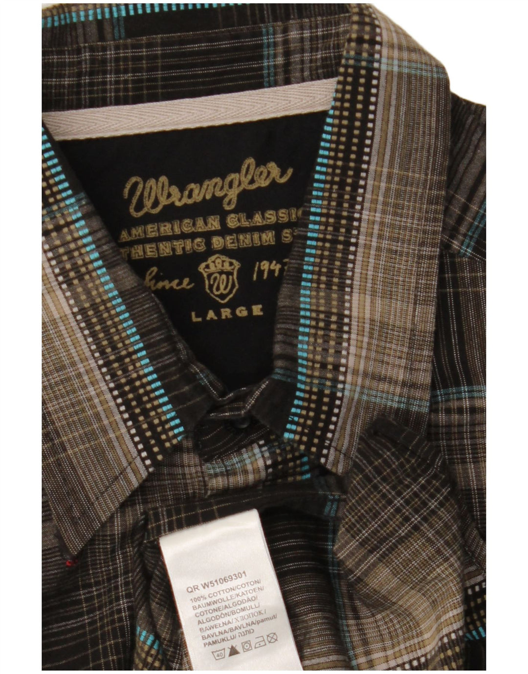 Camisa masculina WRANGLER grande algodão xadrez marrom