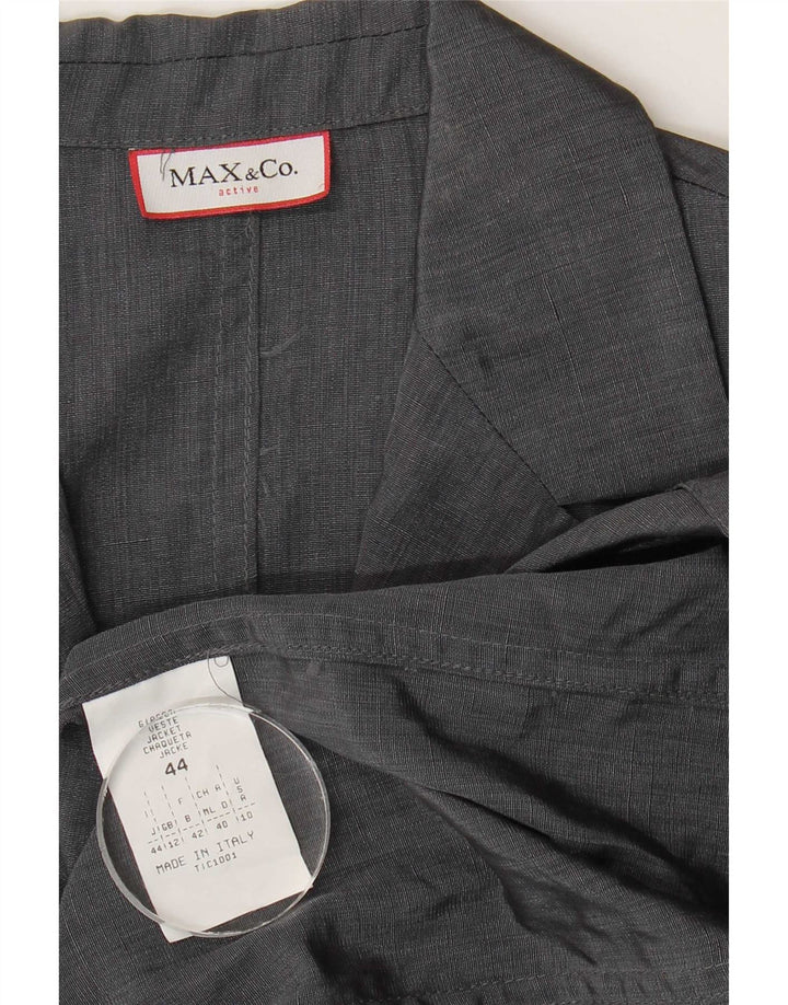Jaqueta blazer feminina Longline com 3 botões da Max & Co. Reino Unido 12 linho cinza médio
