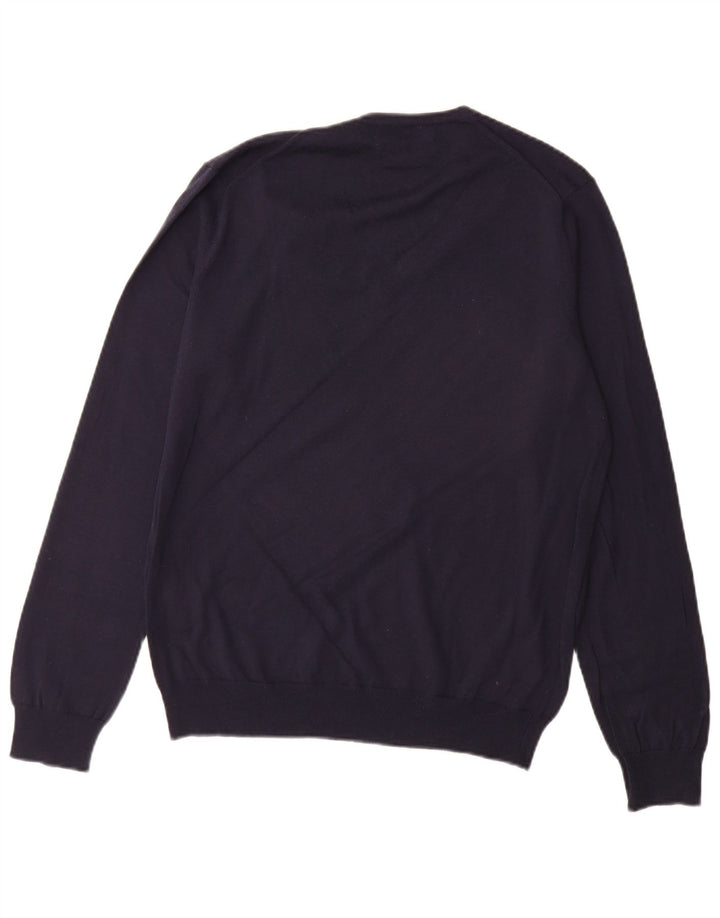 Suéter masculino Zara com decote em V grande algodão azul marinho