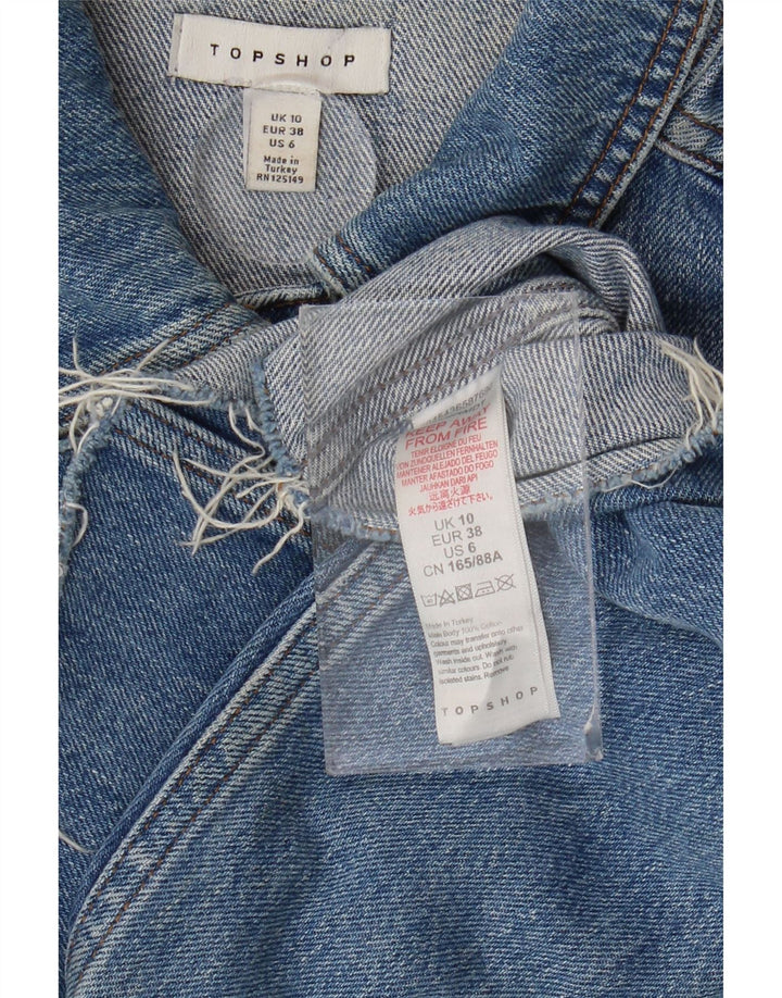 Jaqueta jeans feminina Topshop cropped grande Reino Unido 10 algodão azul pequeno