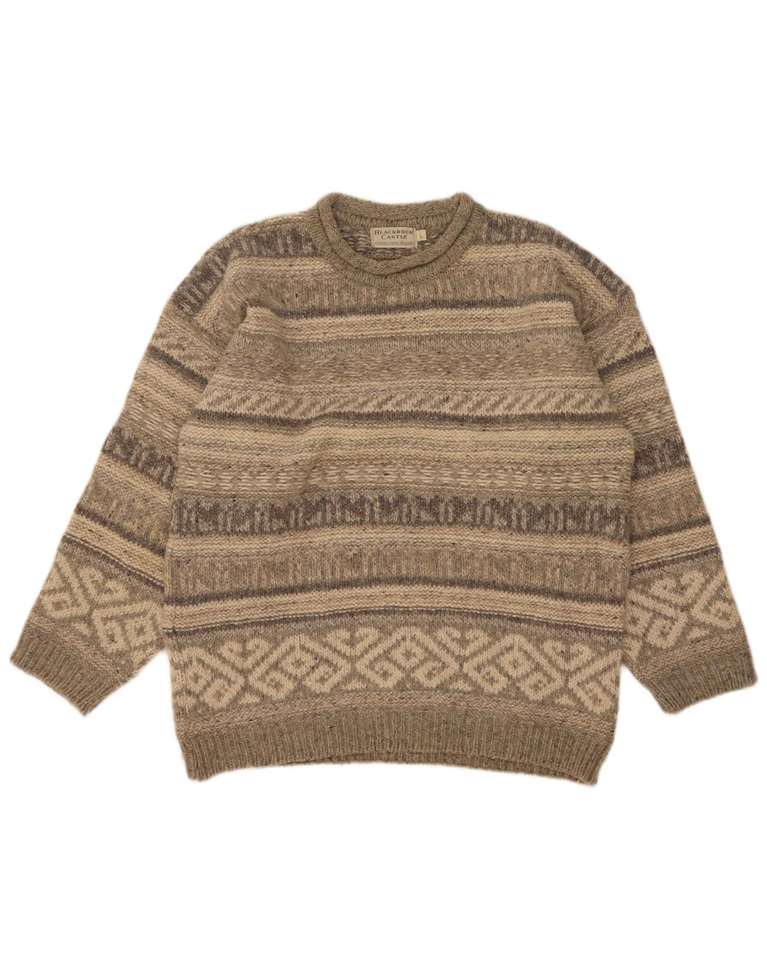 Suéter vintage masculino com gola tartaruga e lã grande cinza Fair Isle