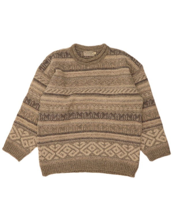 Vintage Mens Turtle Neck Jumper Sweater Large Grey Fair Isle Wool