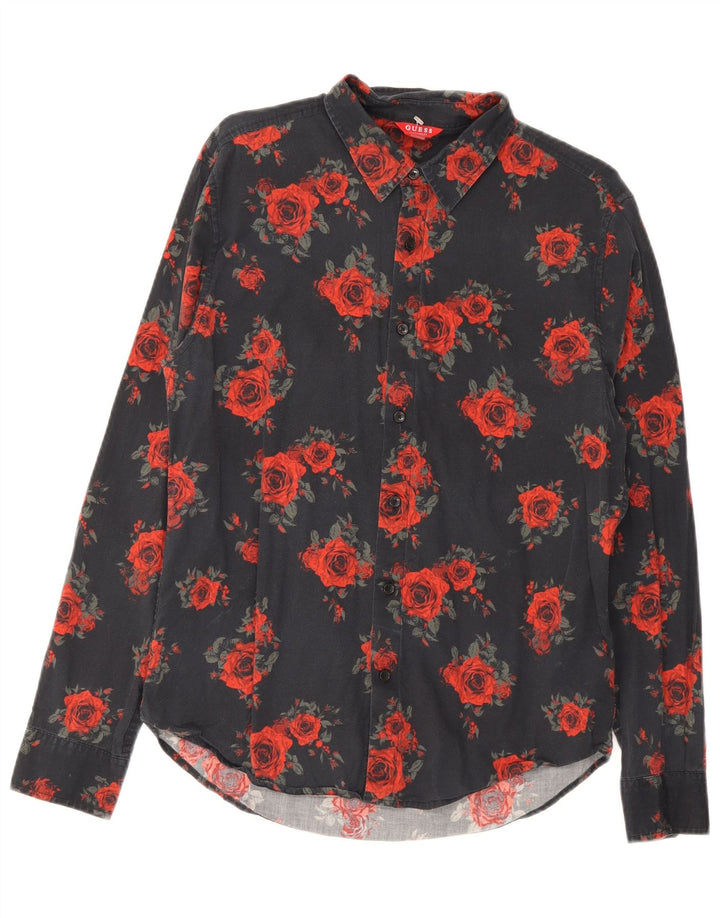 Camisa masculina Guess de algodão floral preto médio