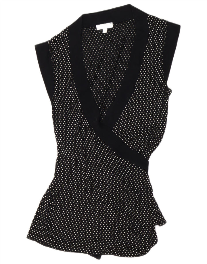 Cardigã feminino sem mangas KOOKAI, tamanho US 3, bolinhas pretas pequenas