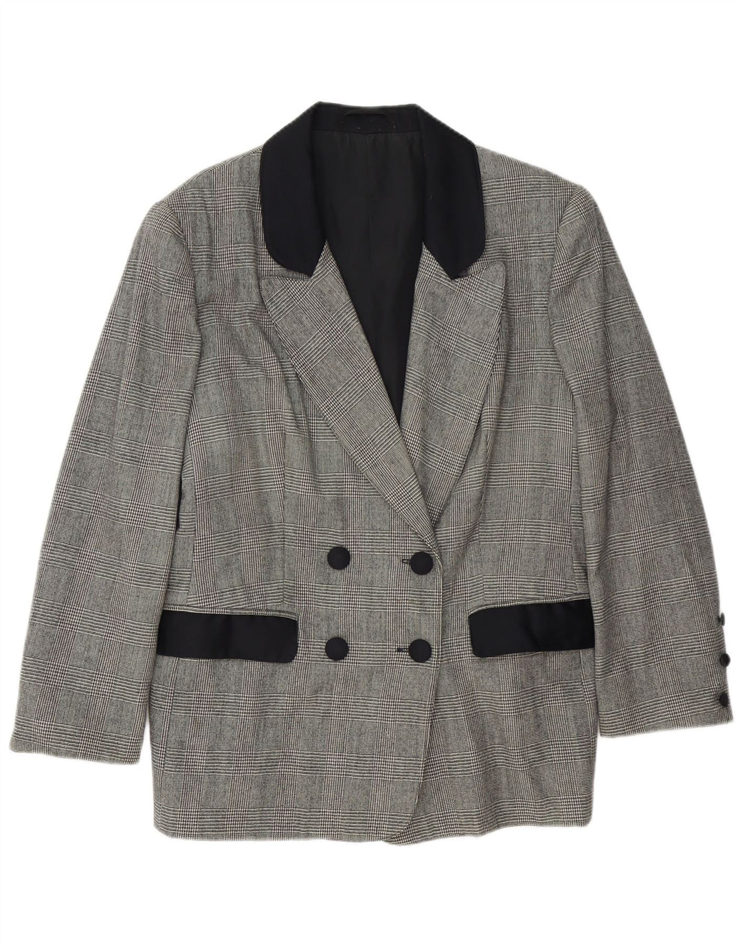 Jaqueta blazer feminina vintage de manga comprida Reino Unido 18 XL cinza houndstooth