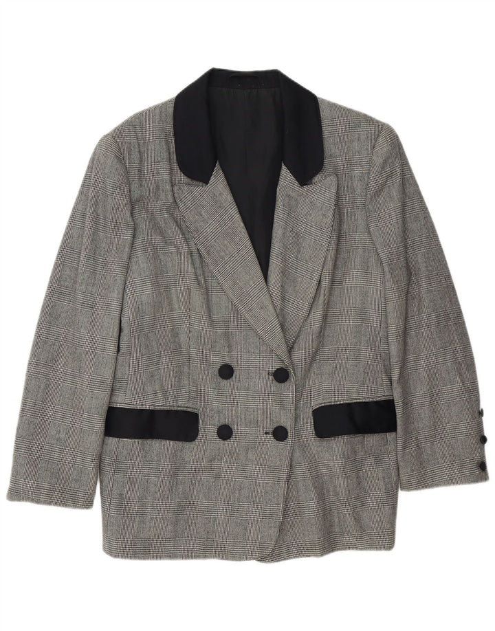 Jaqueta blazer feminina vintage de manga comprida Reino Unido 18 XL cinza houndstooth