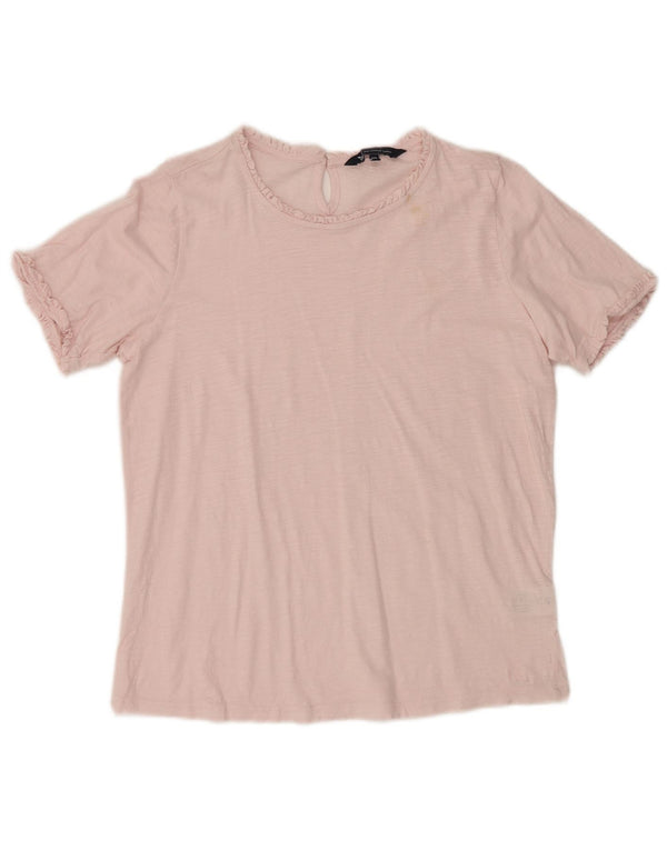 CREW CLOTHING Blusa feminina Top UK 10 algodão rosa pequeno