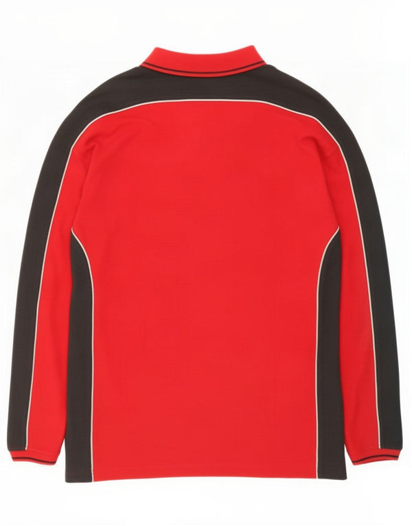 Vintage Mens Motorbike Long Sleeve Polo Shirt XL Red Colourblock Cotton