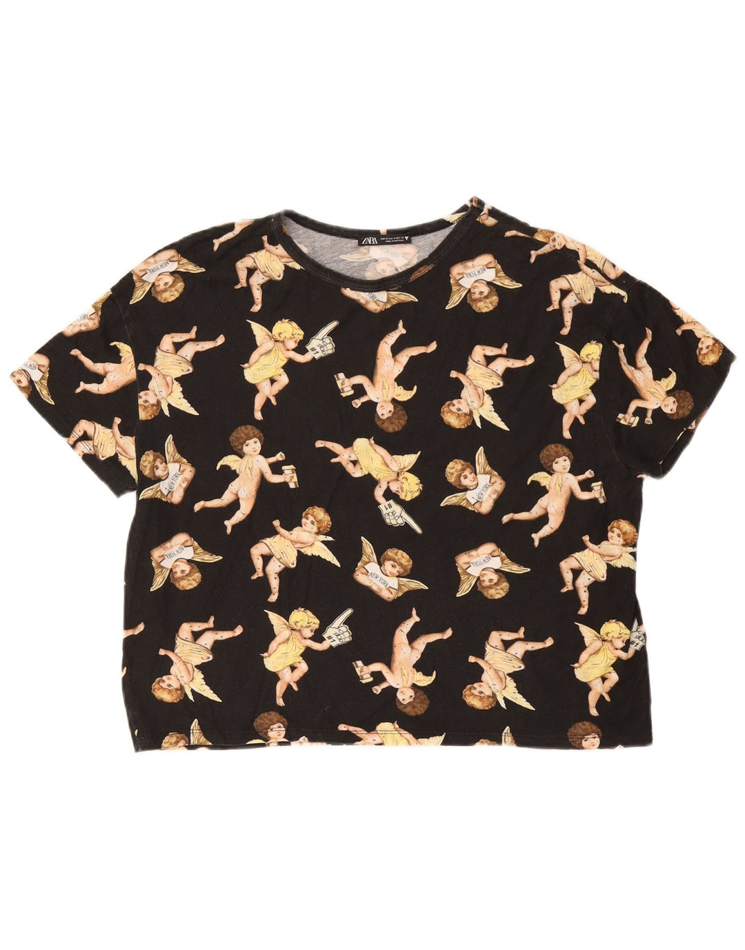 Camiseta feminina Zara com estampa gráfica UK 14 médio preto