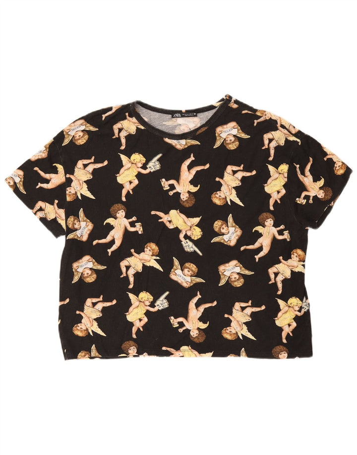 Camiseta feminina Zara com estampa gráfica UK 14 médio preto