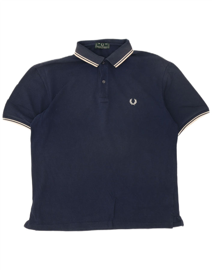 Camisa polo masculina Fred Perry grande algodão listrado azul marinho