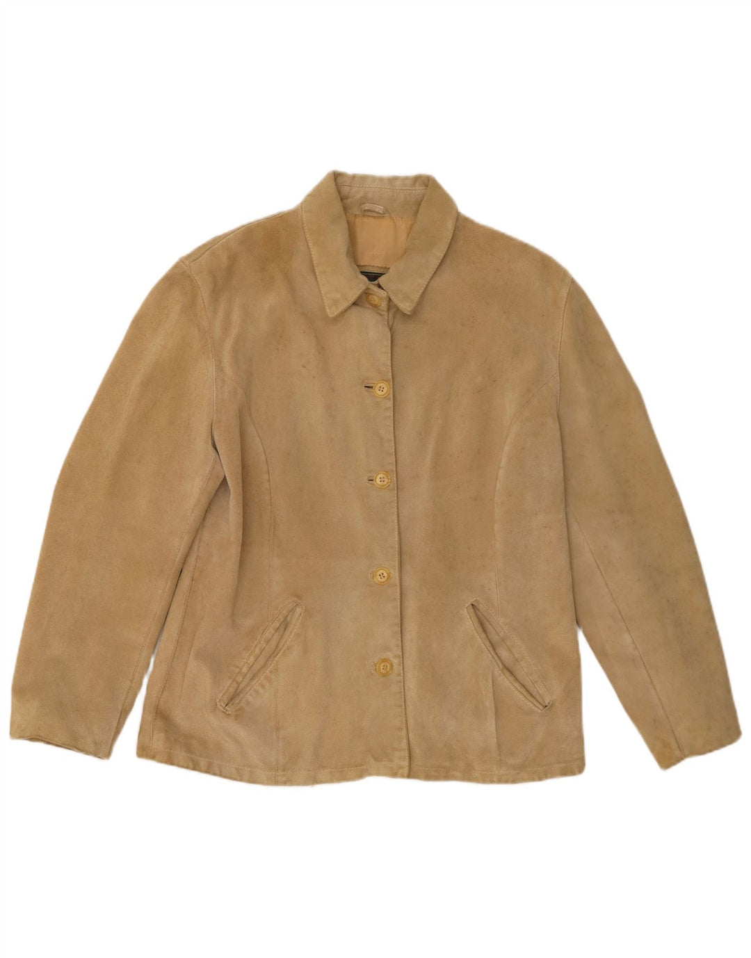 Jaqueta feminina vintage de camurça IT 46 grande couro bege