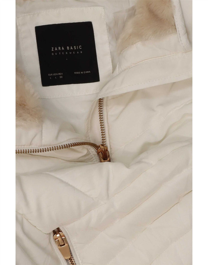 Jaqueta acolchoada feminina Zara UK 14 grande branca