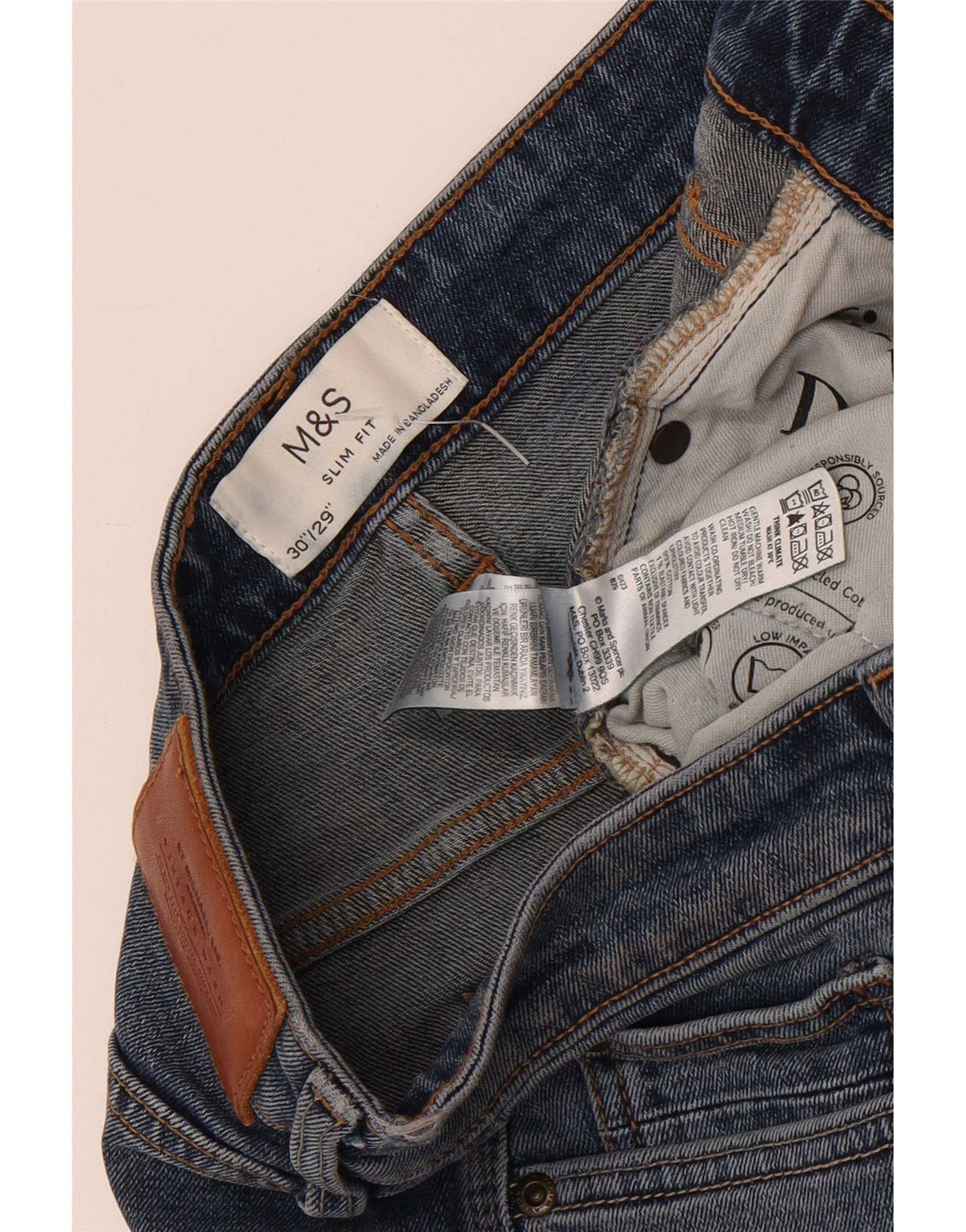 Marks & Spencer Mens Slim Fit Jeans Slim W30 L29 Azul Algodão