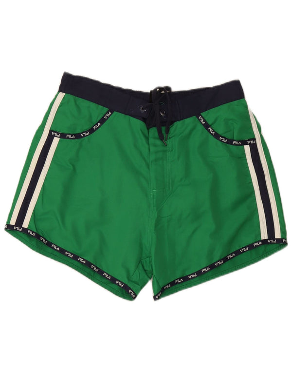 Fila Mens Graphic Natação Shorts Médio Verde Colourblock Poliéster