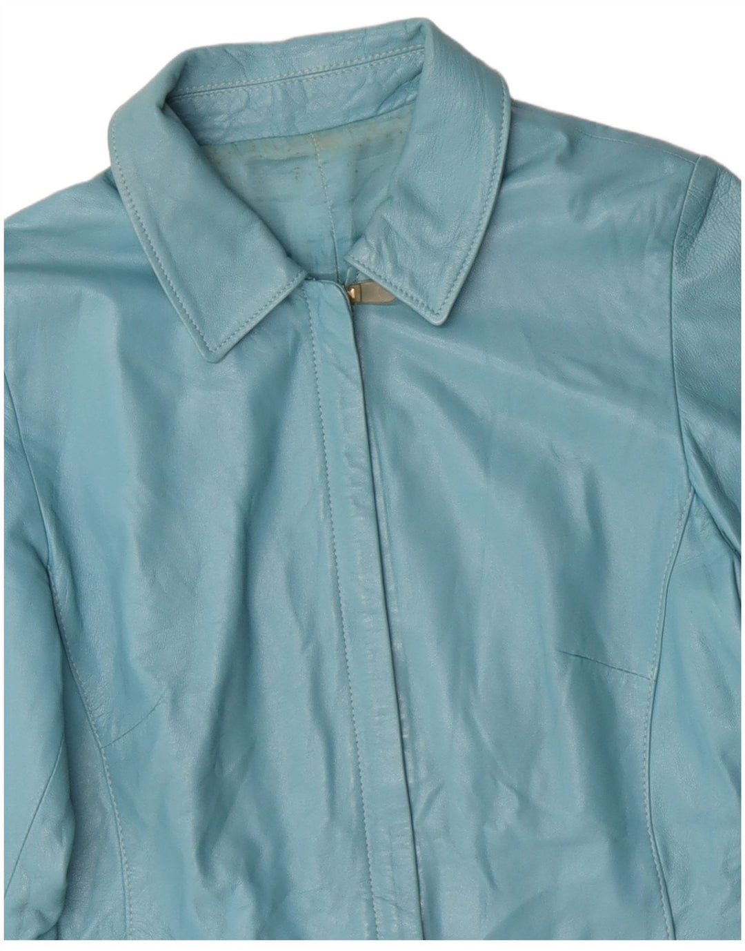 Jaqueta de couro feminina VINTAGE UK 14 couro azul médio