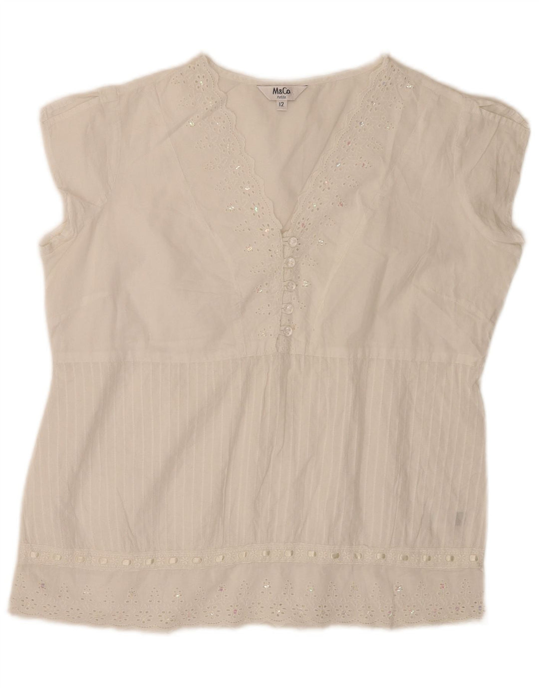 Blusa feminina pequena Max & Co. Reino Unido 12 algodão floral branco médio