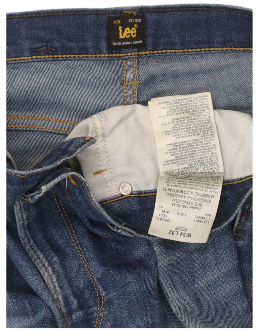 Lee Mens Rider Slim Jeans W34 L32 Azul Algodão