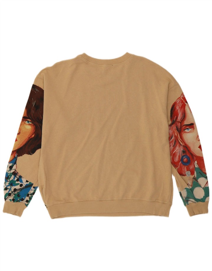 Moletom feminino Zara com padrão abstrato Reino Unido 16 grande algodão bege