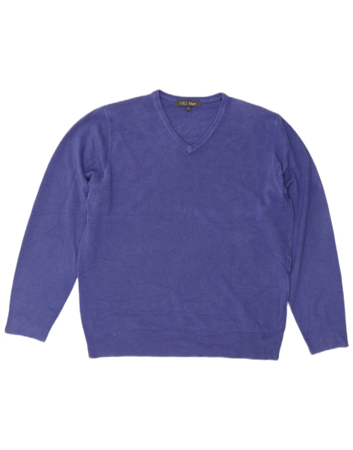 Suéter masculino Marks & Spencer com decote em V XL azul acrílico