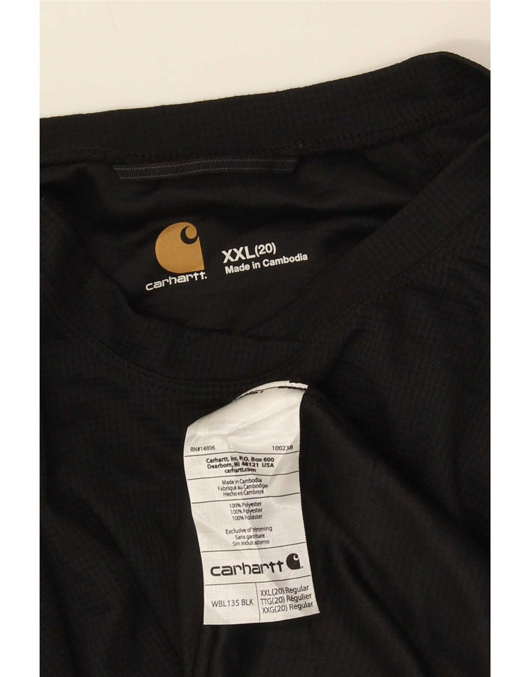 Top feminino Carhartt de manga comprida UK 20 2XL poliéster preto