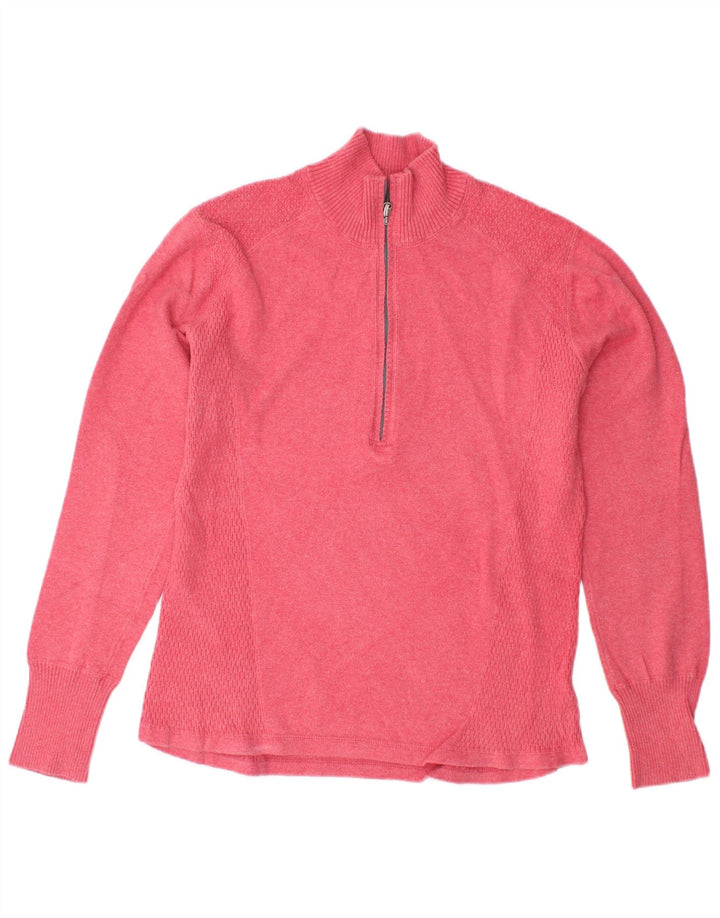 Suéter feminino EDDIE BAUER com zíper e gola alta, tamanho UK 16, grande, rosa, algodão