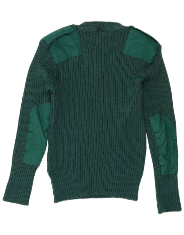 Suéter vintage masculino militar com decote em V, lã nova verde médio