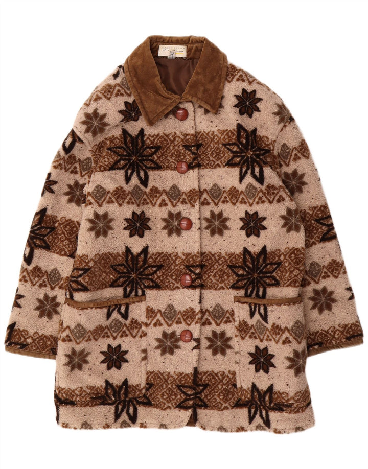 Casaco corta-vento feminino VINTAGE grande Reino Unido 10 pequeno bege Fair Isle