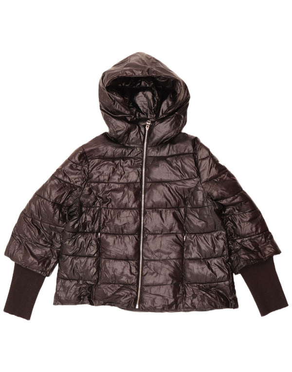 Jaqueta acolchoada com capuz feminina Guess UK 14 grande poliéster preto
