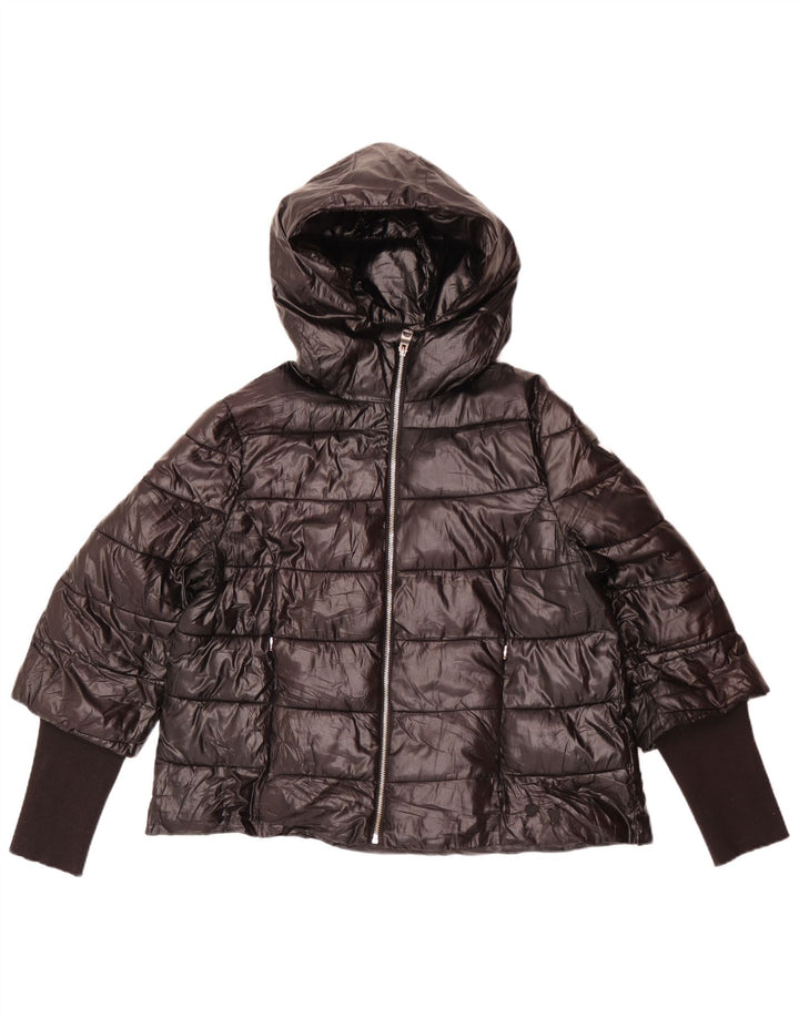 Jaqueta acolchoada com capuz feminina Guess UK 14 grande poliéster preto