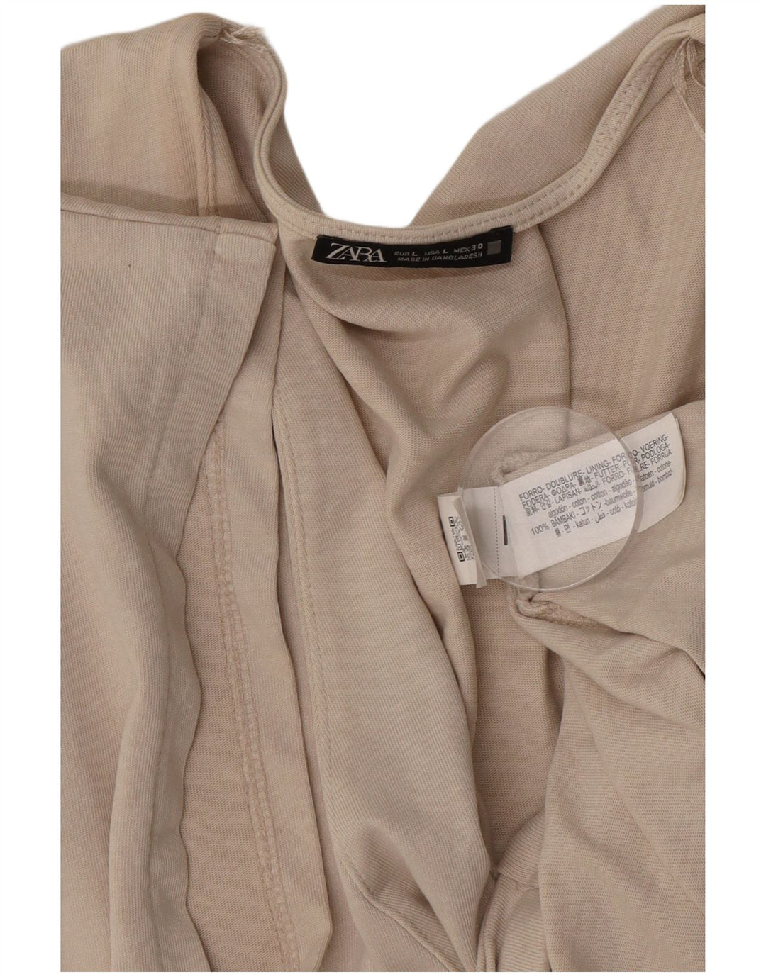 Zara Blusa Feminina Wrap Top UK 16 Grande Algodão Bege