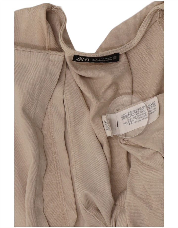 Zara Blusa Feminina Wrap Top UK 16 Grande Algodão Bege