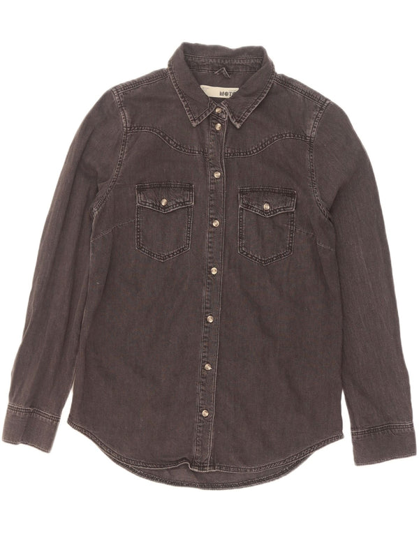 Camisa jeans feminina Topshop Reino Unido 12 algodão preto médio