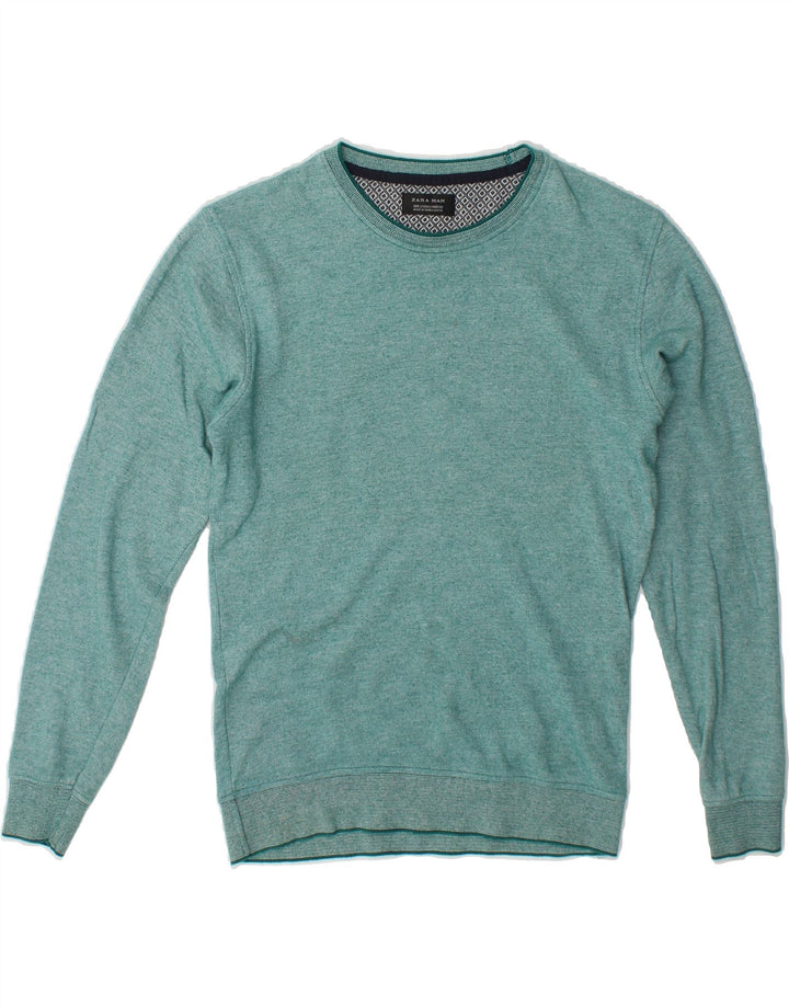 ZARA Mens Crew Neck Jumper Sweater Small Green Cotton Vintage Zara and Second-Hand Zara from Messina Hembry 
