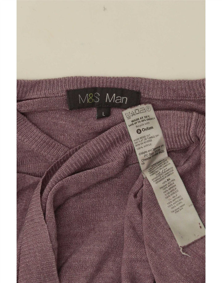 Suéter masculino Marks & Spencer com gola redonda grande acrílico roxo