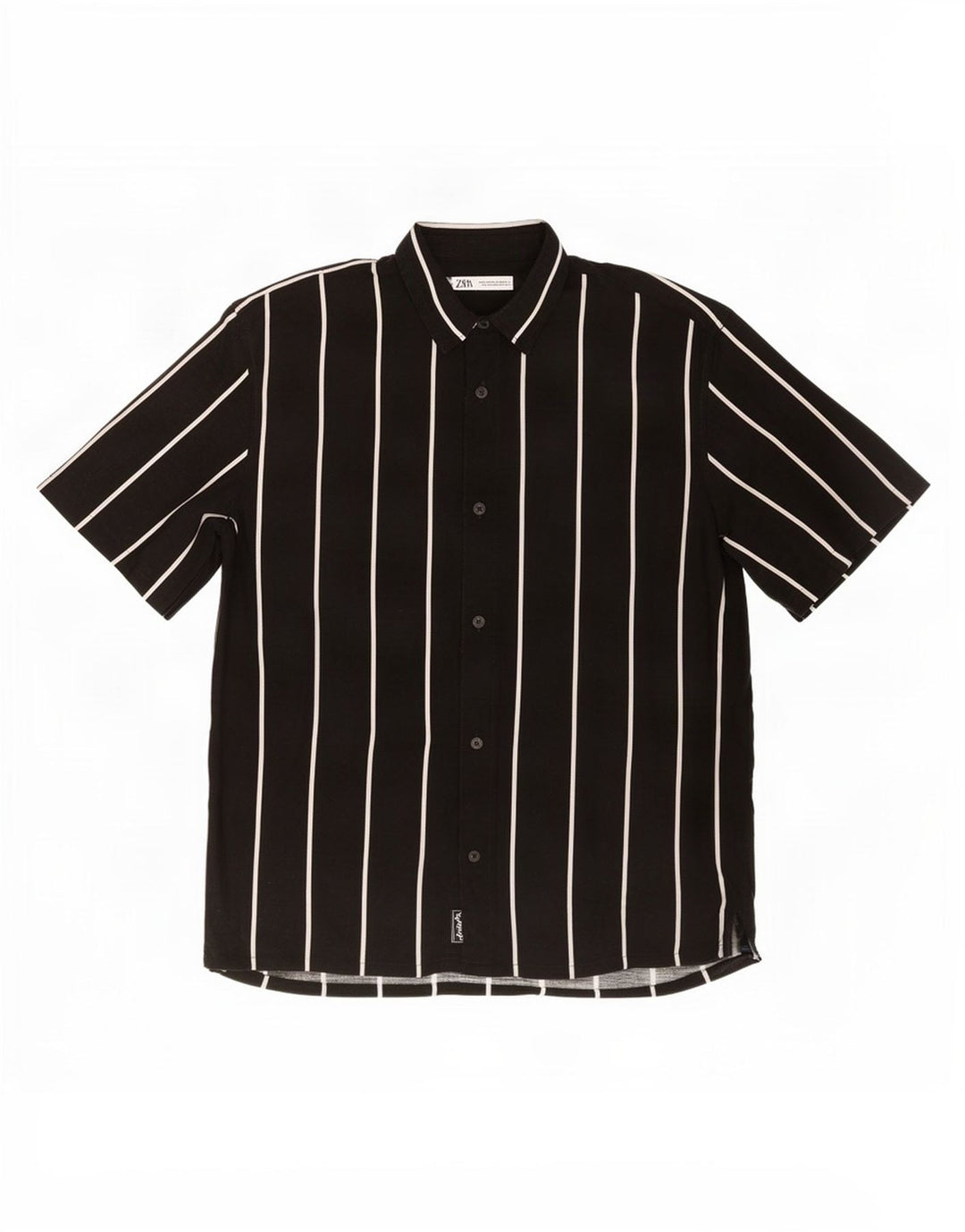 Zara Camisa masculina de manga curta grande viscose listrada preta
