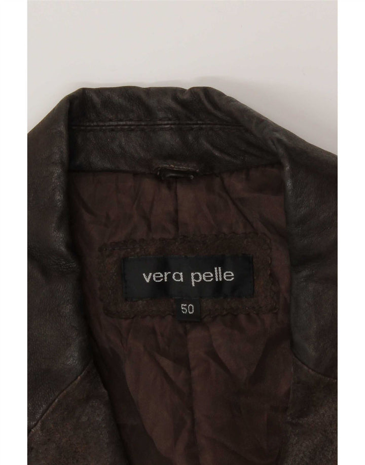 Jaqueta blazer masculina vintage de couro com 3 botões IT 50 grande marrom