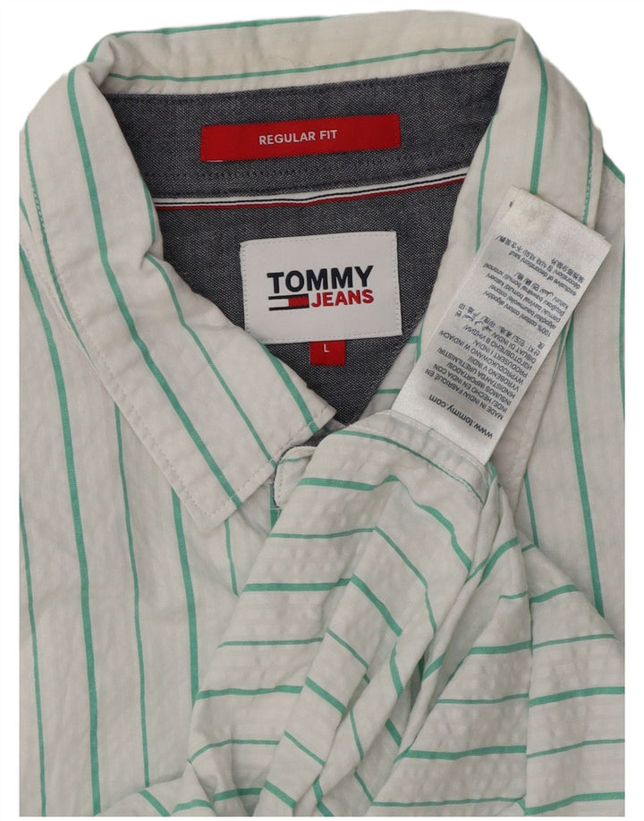 TOMMY HILFIGER Camisa masculina regular de manga curta grande listrada branca