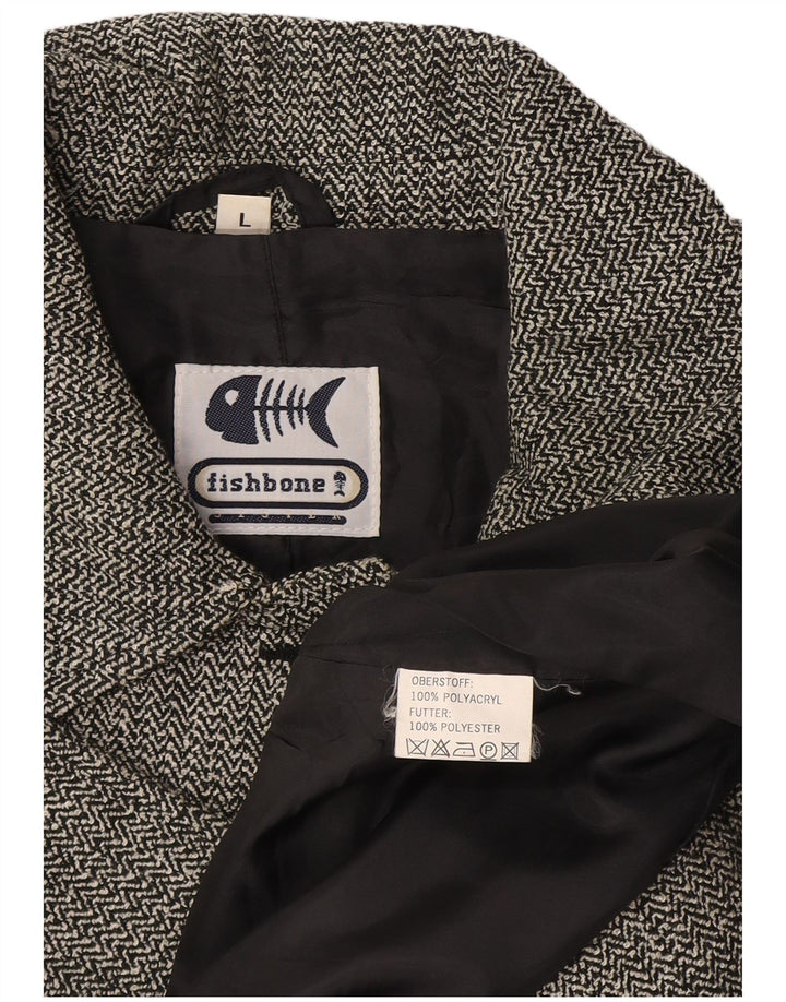 Sobretudo feminino Fishbone UK 14 grande acrílico espinha de peixe preto