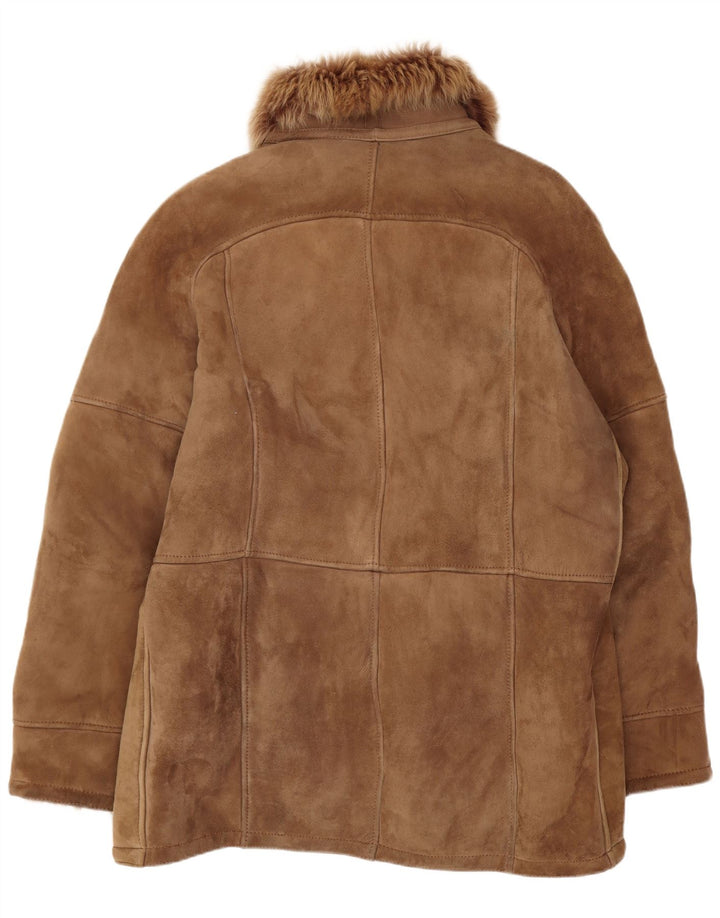 Jaqueta feminina vintage folgada shearling IT 50 XL marrom clássico