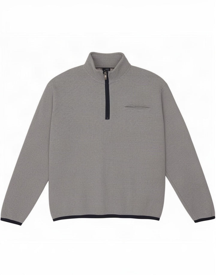 Suéter masculino Orvis com zíper e gola grande cinza