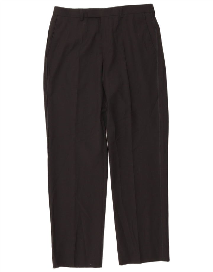 Calça masculina de terno reto Marks & Spencer W32 L31 poliéster preto