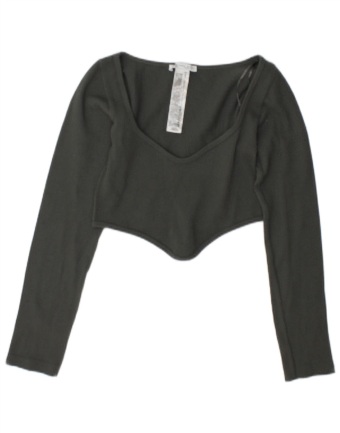 Zara Womens Long Sleeve Crop Top UK 12 Médio Verde Poliamida
