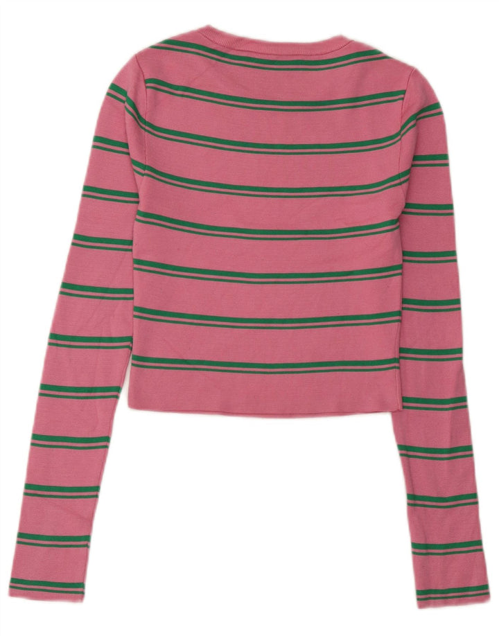 Zara Womens Crop Top Manga Longa Reino Unido 8 Pequeno Rosa Listrado Poliamida
