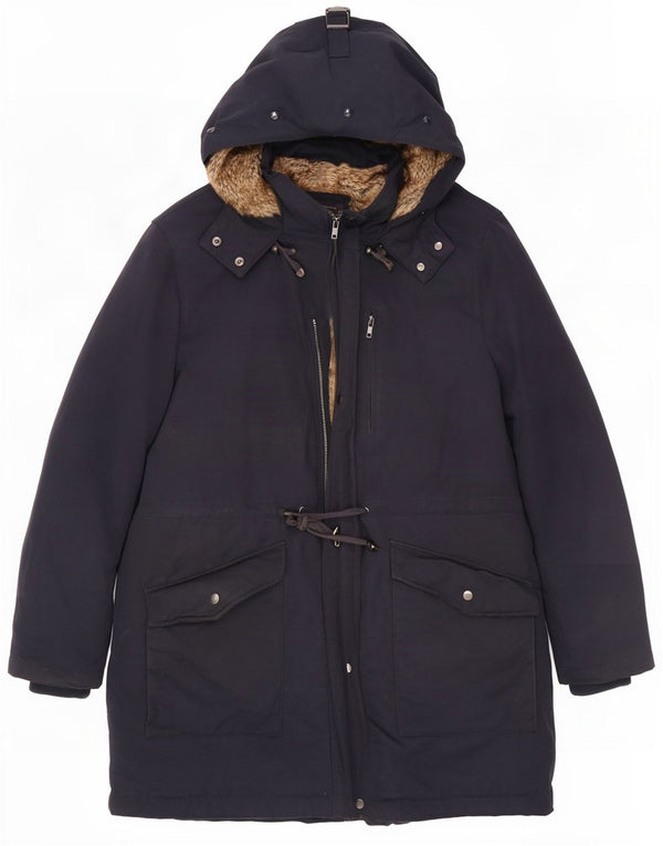 Jaqueta parka feminina com capuz Marks & Spencer Reino Unido 20 3XL poliéster azul marinho