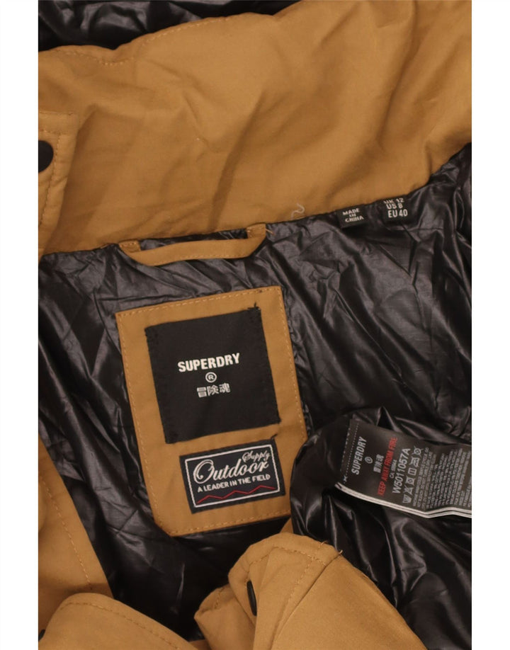 Casaco acolchoado com capuz feminino Superdry UK 12 poliéster bege médio