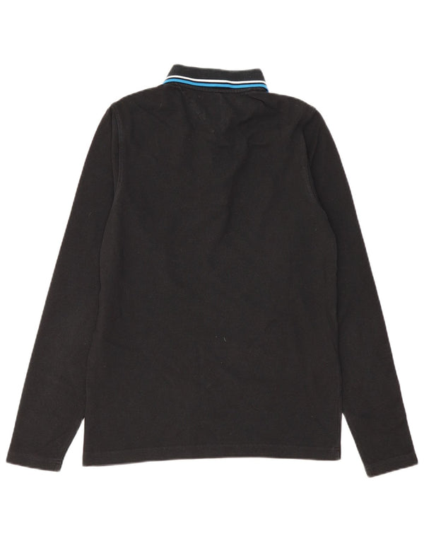 Camisa polo masculina TOMMY HILFIGER de manga comprida de algodão preto médio