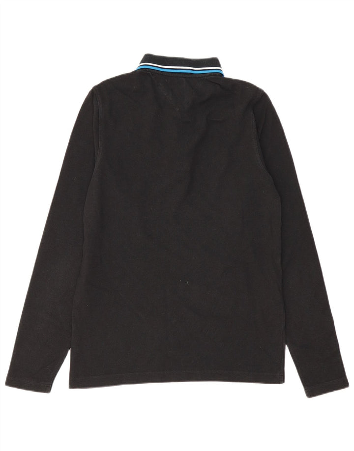 Camisa polo masculina TOMMY HILFIGER de manga comprida de algodão preto médio